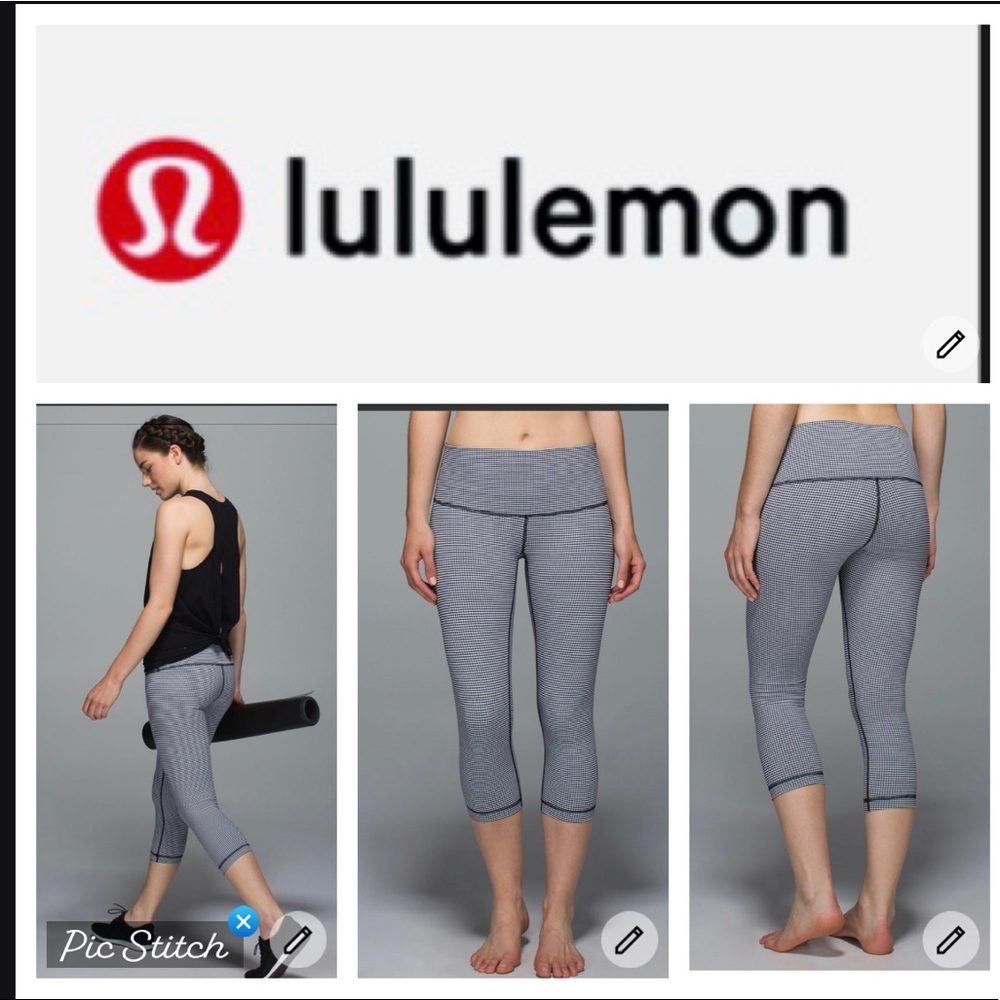 Lululemon black & white gingham check cropped leggings size 6